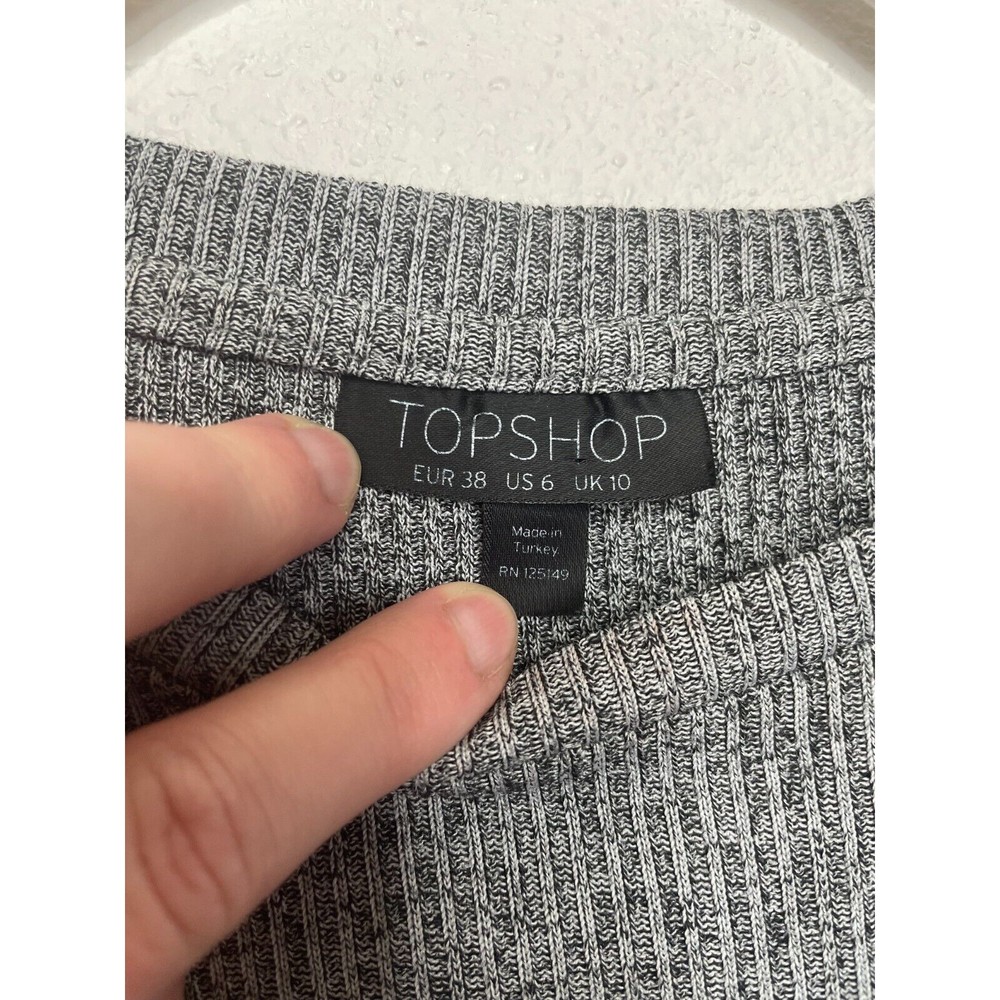 Topshop Size 6 Ribbed Mini Bodycon Dress Gray Short Sleeve Pullover Minimalist - Picture 8 of 10